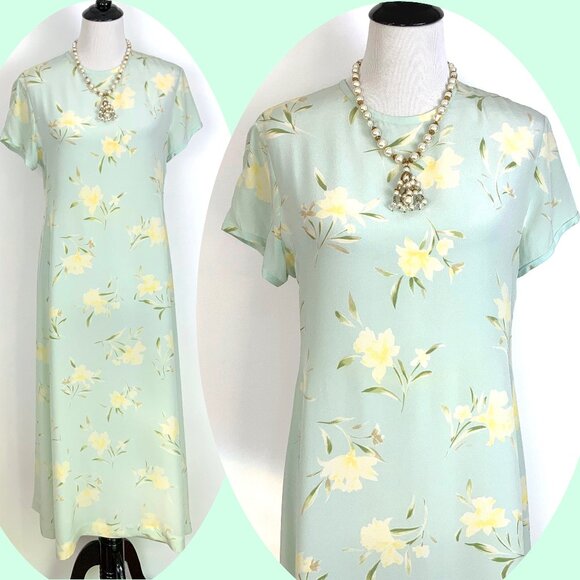 Vintage 100% Silk Maxi Floral Romantic Cottagecore Dress By Rena Rowan Sz 14P - Picture 1 of 16